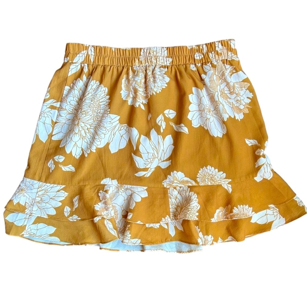 SAGE Tiered Elastic Waist Mini Skirt in Mustard Cream LARGE Like New